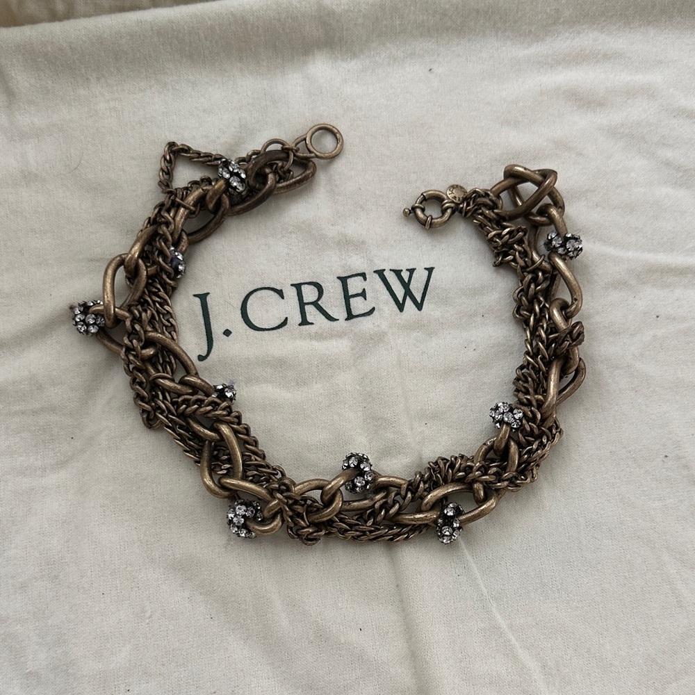 J. Crew Bronze Chain Bracelet with Crystal Accents